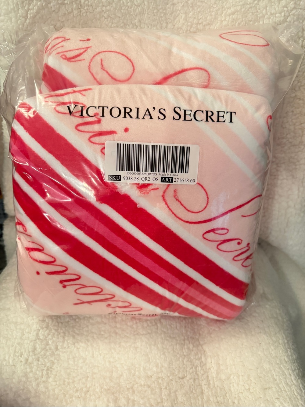 Victoria's Secret Pink and Red Logo Plush Blanket